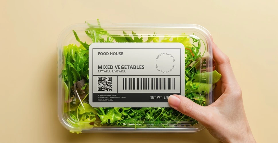 etiqueta en recipiente de verduras